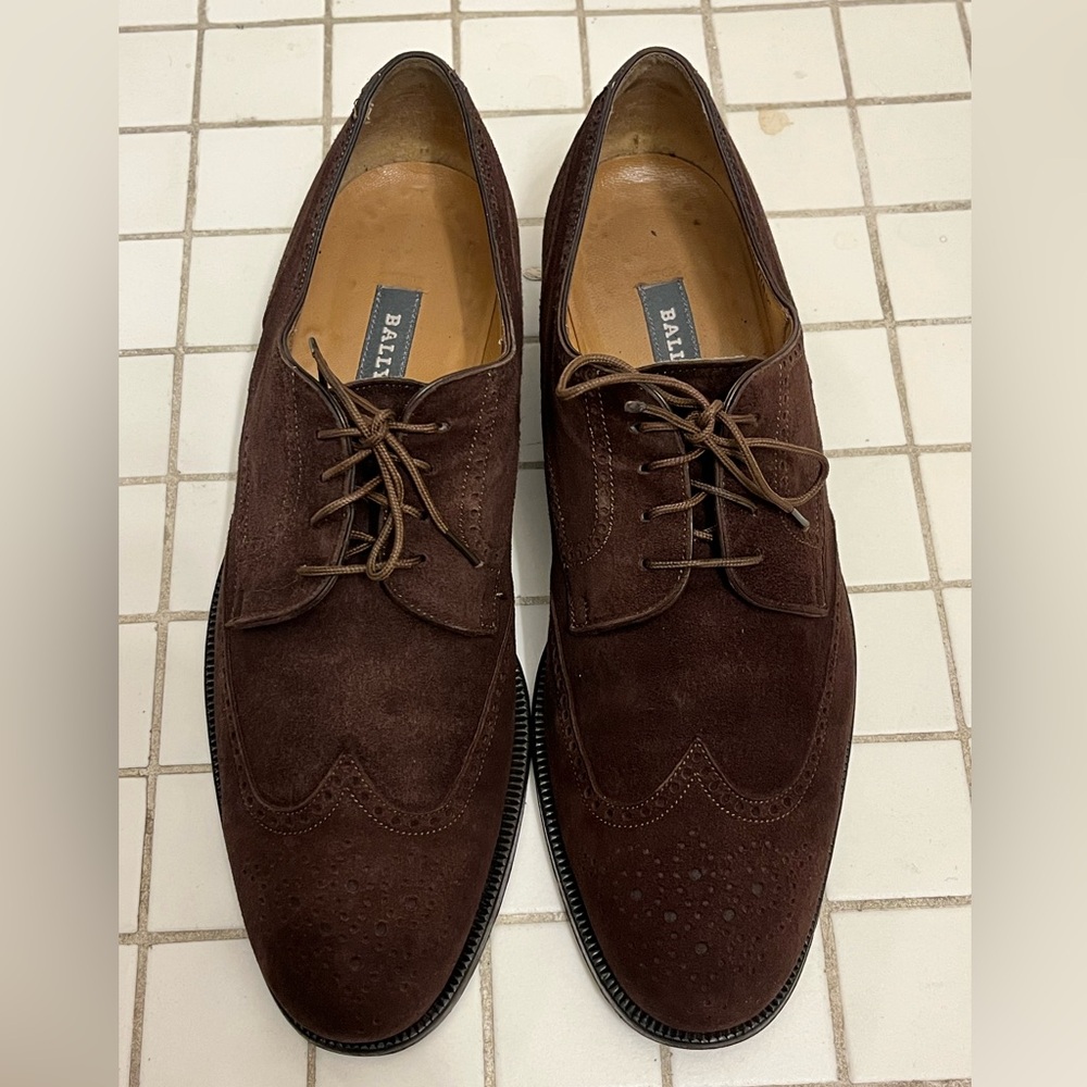 Bally Men's Brown Suede Oxford Shoes “Banbury” Wingtip Size 9.5